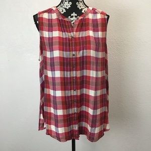 NWOT Lucky Brand Sleeveless Plaid Button Front Top